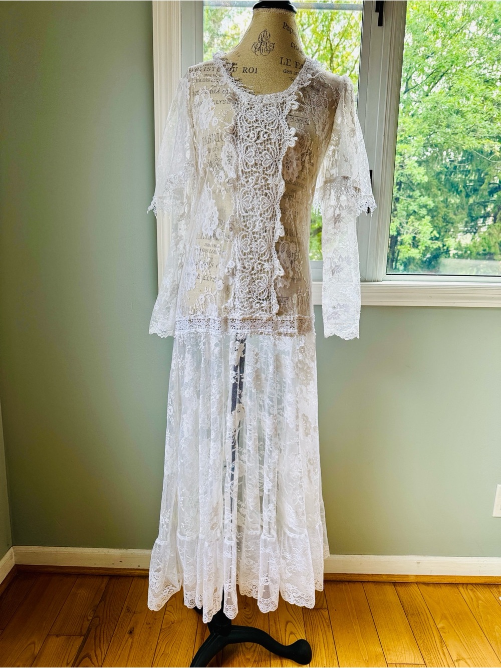 Jessica McClintock white Victorian Edwardian lace boho midi dress 79/80’s S/M